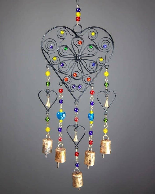 Heart Chime Beaded Heart Multi Colored Glass Home Decor Heart Chime