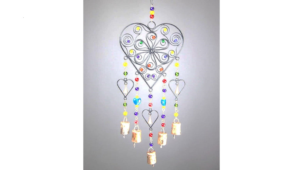 Heart Chime Beaded Heart Multi Colored Glass Home Decor Heart Chime