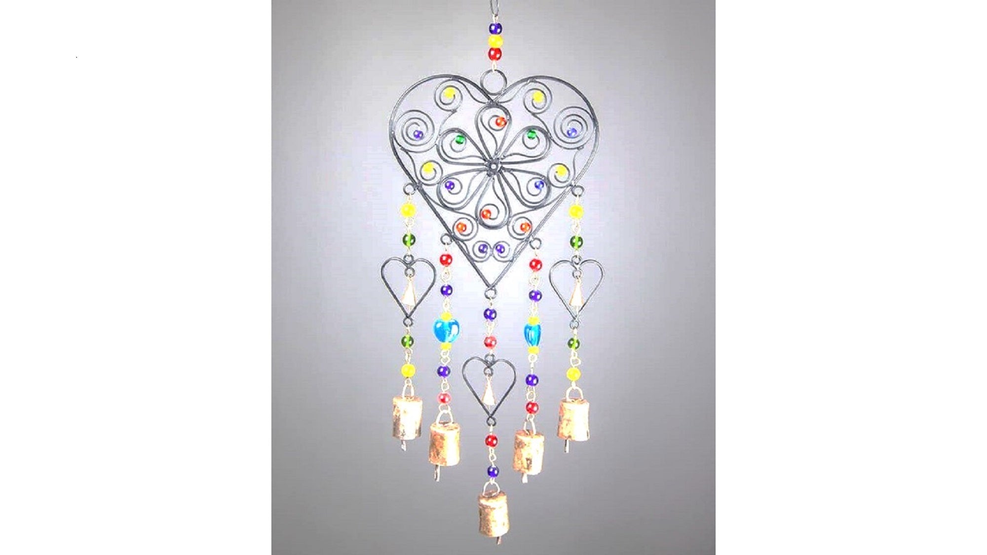 Heart Chime Beaded Heart Multi Colored Glass Home Decor Heart Chime