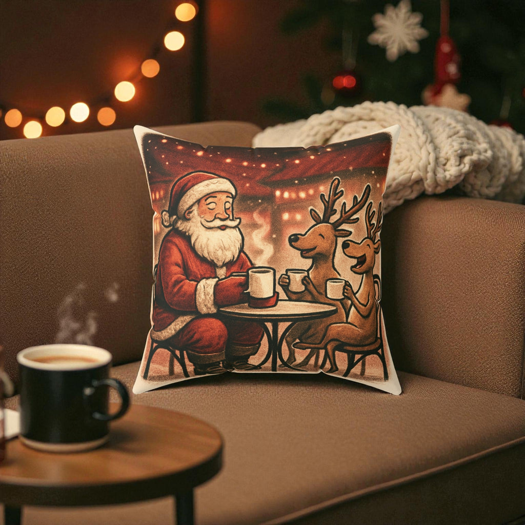 Christmas Decor Santa and Reindeer Square Pillow Holiday Festive Decor Xmas Throw Pillow