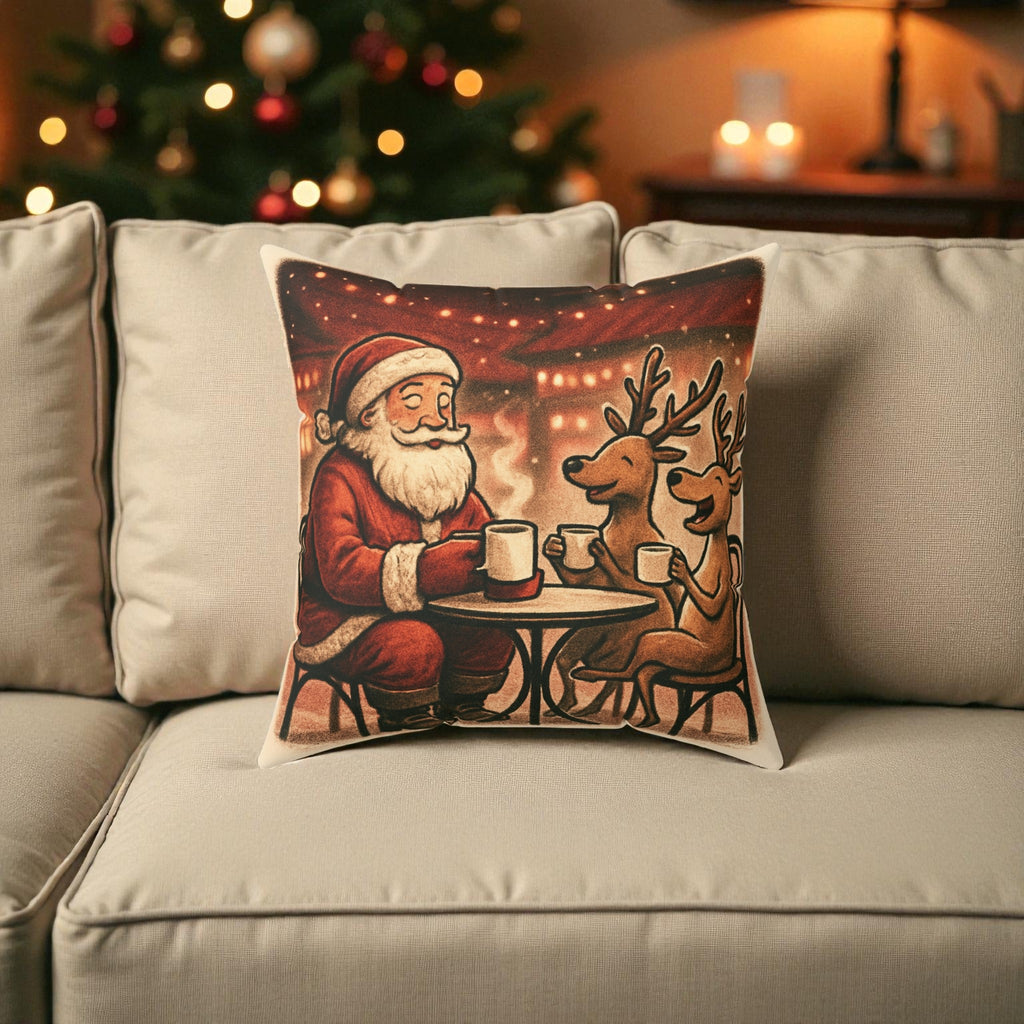 Christmas Decor Santa and Reindeer Square Pillow Holiday Festive Decor Xmas Throw Pillow