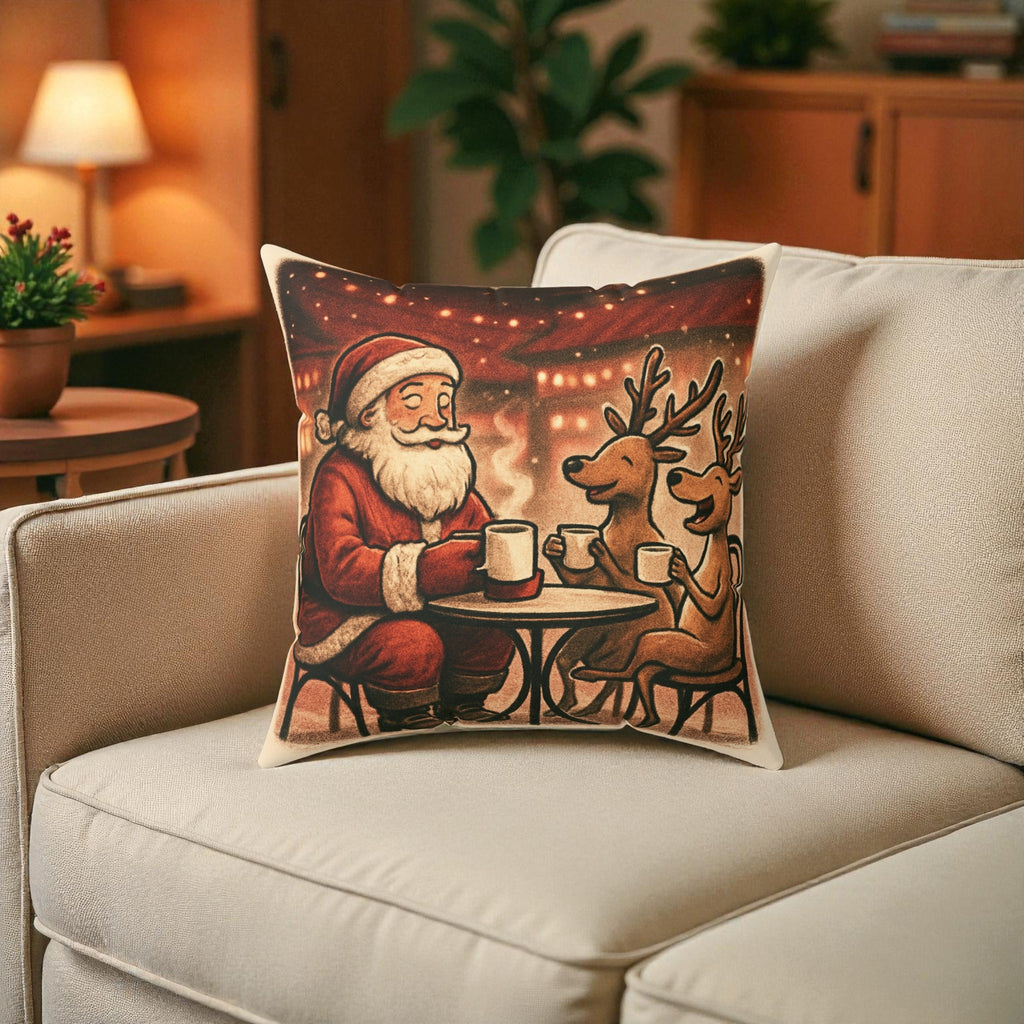 Christmas Decor Santa and Reindeer Square Pillow Holiday Festive Decor Xmas Throw Pillow