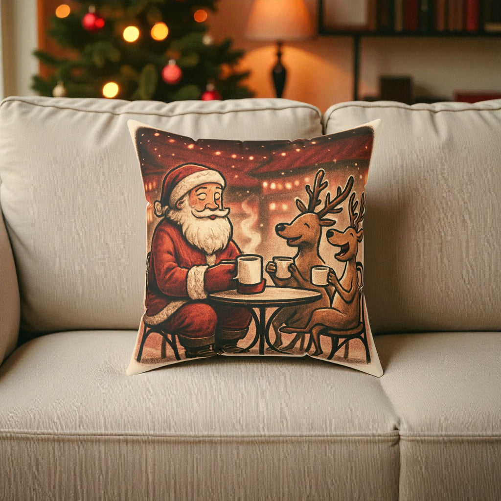 Christmas Decor Santa and Reindeer Square Pillow Holiday Festive Decor Xmas Throw Pillow
