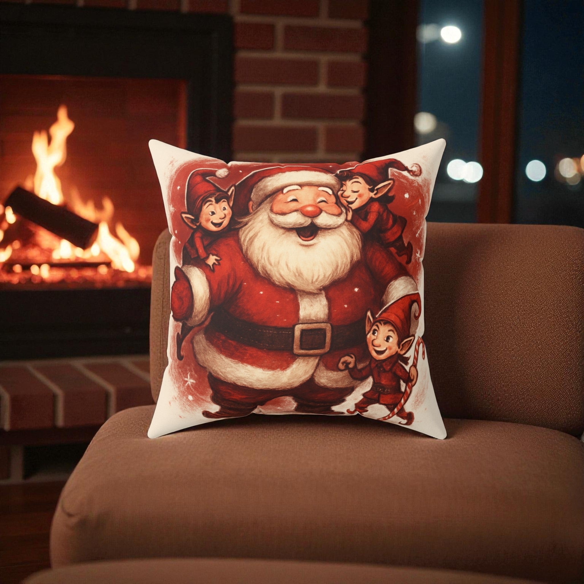 Christmas Decor Throw Pillow Santa & Elves Decorative Holiday Throw Pillow Holiday Decor