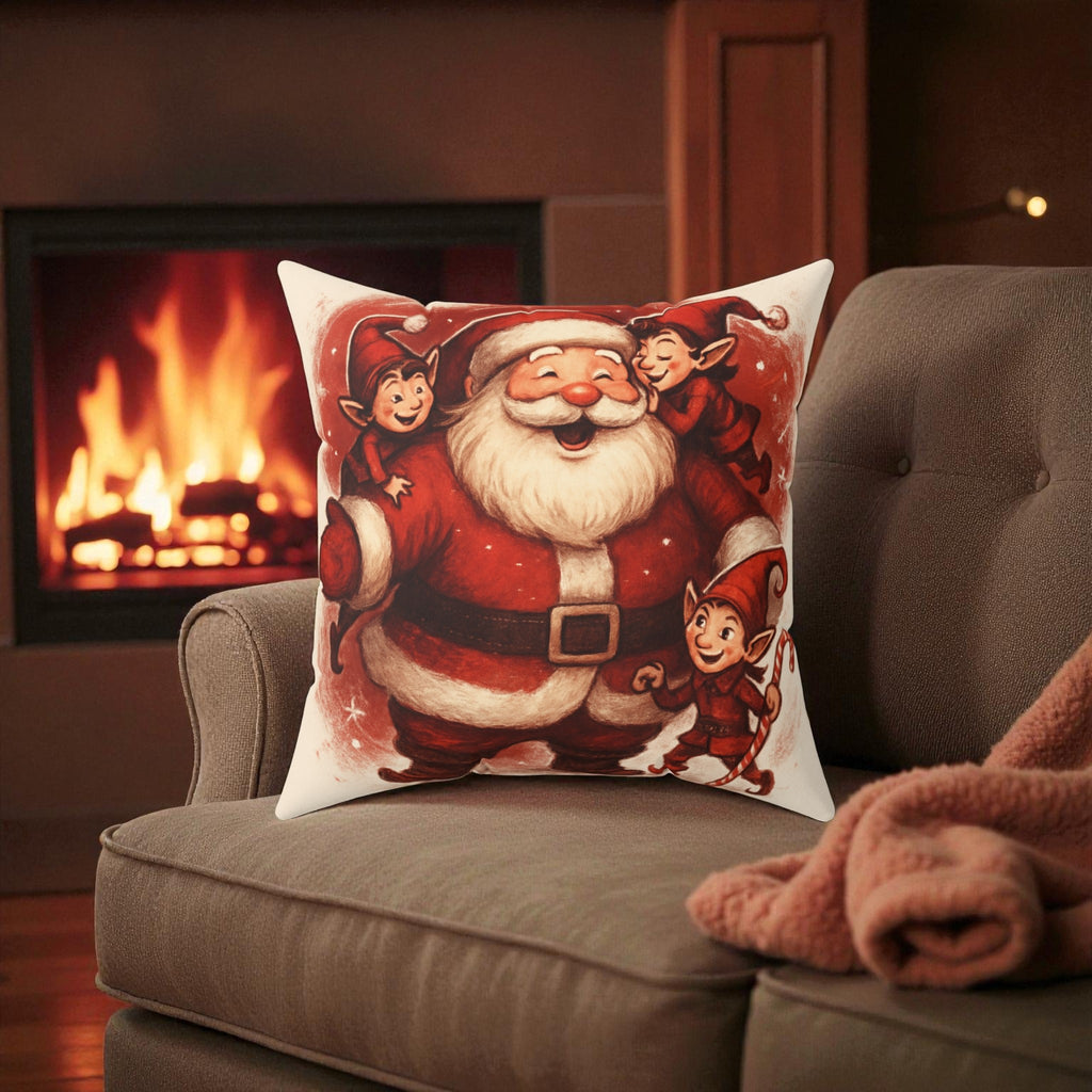 Christmas Decor Throw Pillow Santa & Elves Decorative Holiday Throw Pillow Holiday Decor