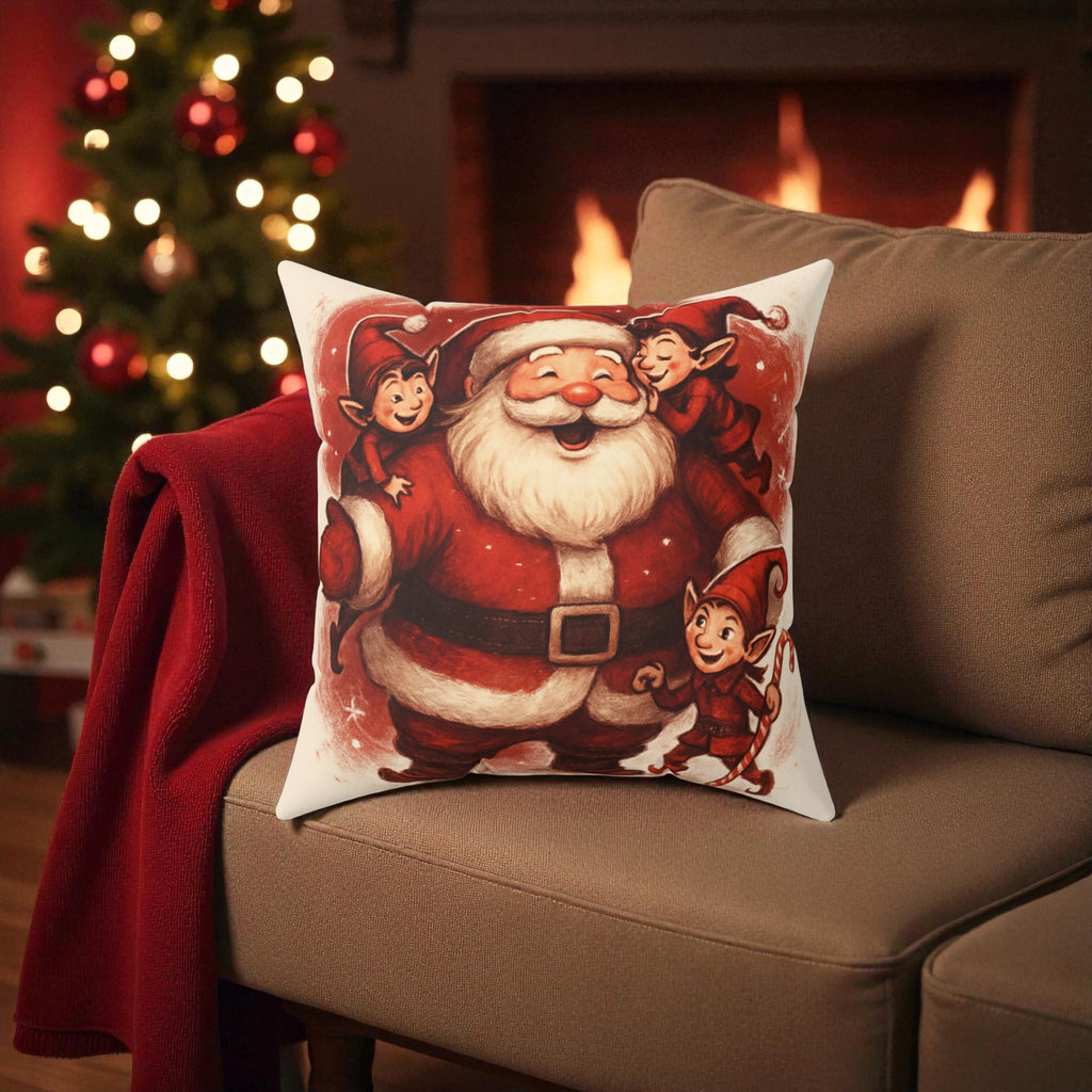 Christmas Decor Throw Pillow Santa & Elves Decorative Holiday Throw Pillow Holiday Decor