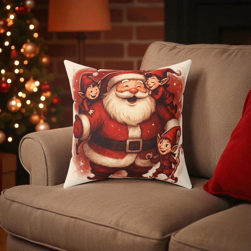 Christmas Decor Throw Pillow Santa & Elves Decorative Holiday Throw Pillow Holiday Decor