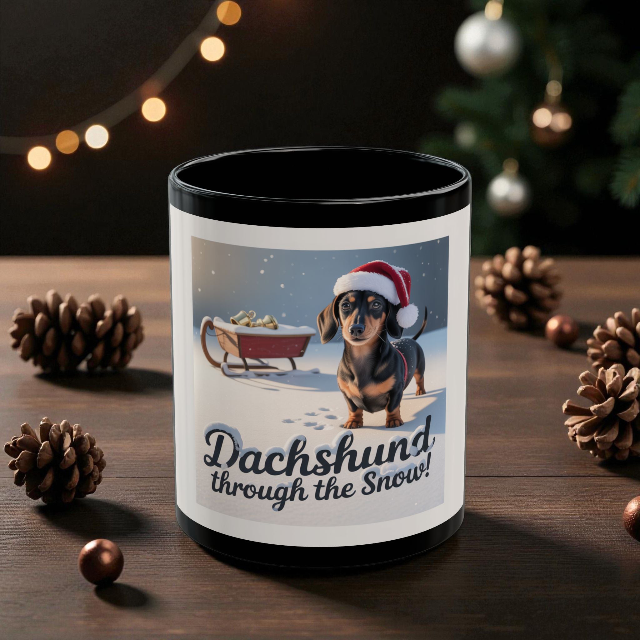Christmas Mug Dachshund Mug Holiday Ceramic Dachshund Dog Satna Hat Holiday Gift