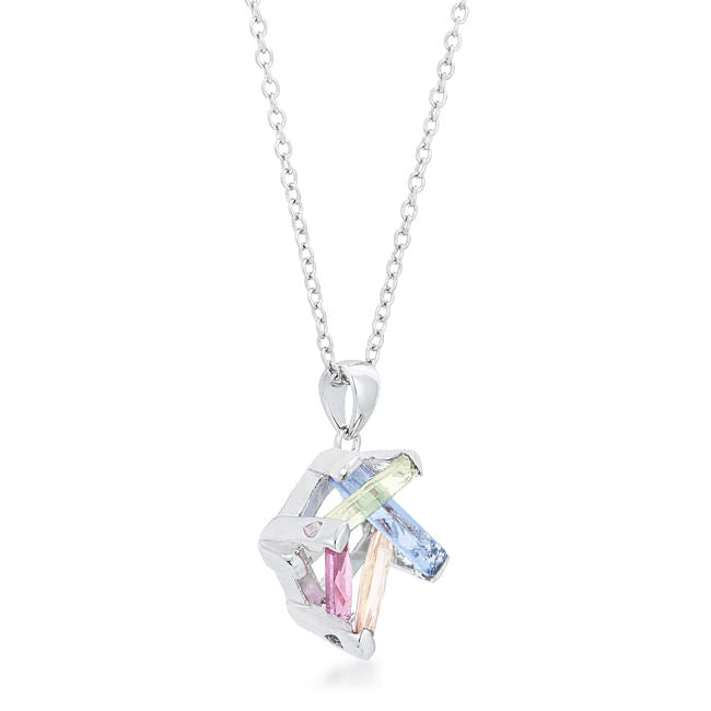 Multicolor Necklace Square Multicolor CZ Rhodium Necklace