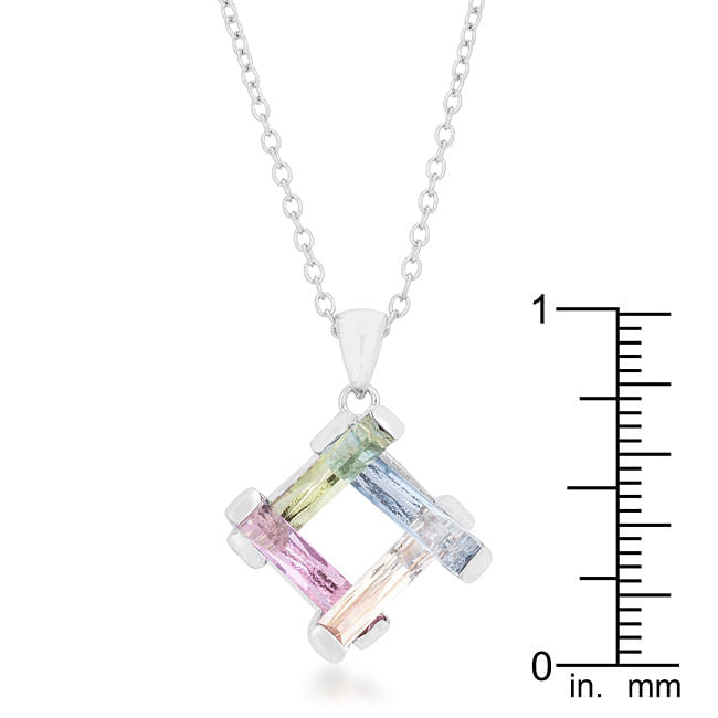 Multicolor Necklace Square Multicolor CZ Rhodium Necklace