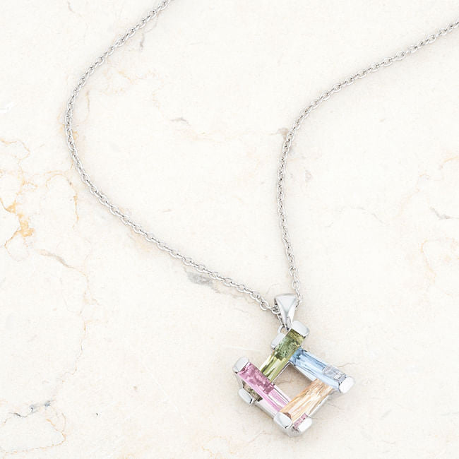 Multicolor Necklace Square Multicolor CZ Rhodium Necklace