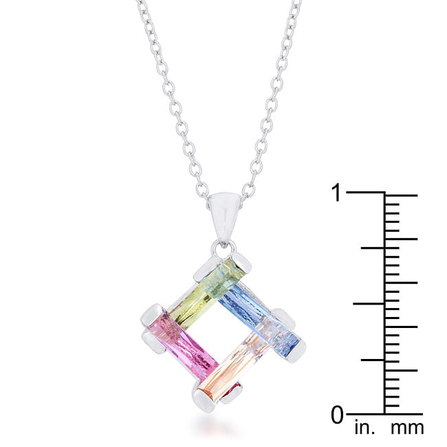 Multicolor Necklace Square Multicolor CZ Rhodium Necklace