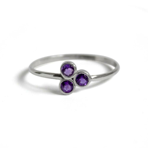 Amethyst Cluster Sterling Silver Ring Three Stone Cluster Silver Ring