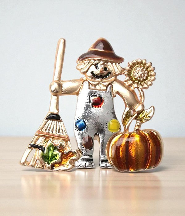Scarecrow Brooch Pumpkin Sunflower Bulti Color Autumn Pin Thanksgiving Brooch