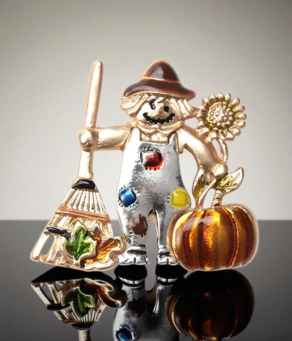 Scarecrow Brooch Pumpkin Sunflower Bulti Color Autumn Pin Thanksgiving Brooch