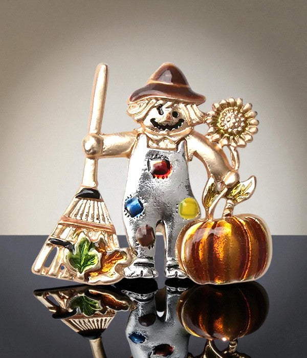 Scarecrow Brooch Pumpkin Sunflower Bulti Color Autumn Pin Thanksgiving Brooch