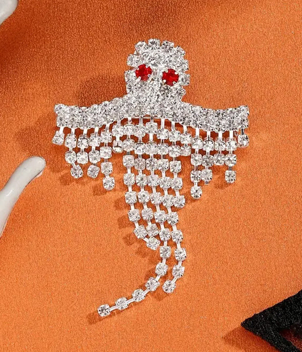 HALLOWEEN THEME RHINESTONE GHOST BROOCH-0
