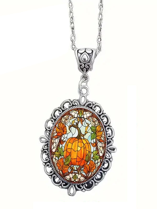 THANKSGIVING PUMPKIN DOME PENDANT NECKLACE-0