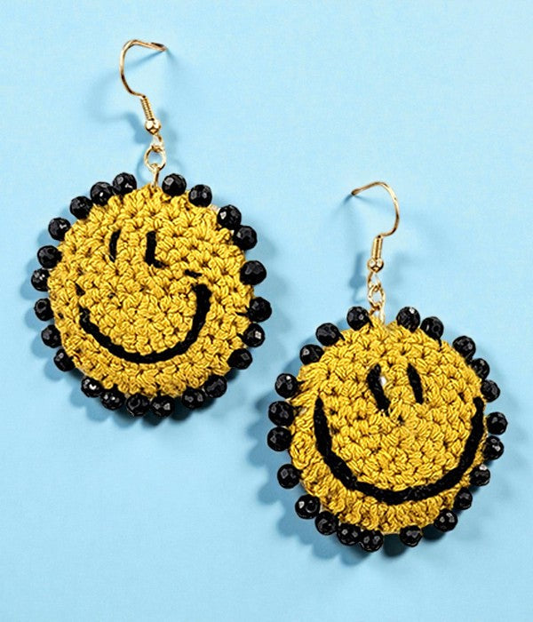 Handmade Crochet Smiley Face Earrings Fun Boho Playful Casual Gift