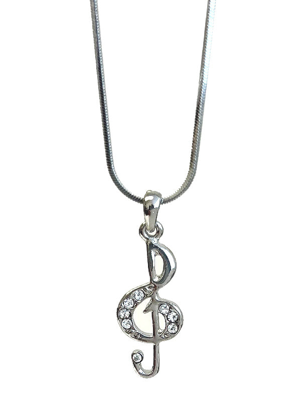 Music Necklace Treble Clef White Gold Plated Crystal Rhinestone Music Lover Necklace-0