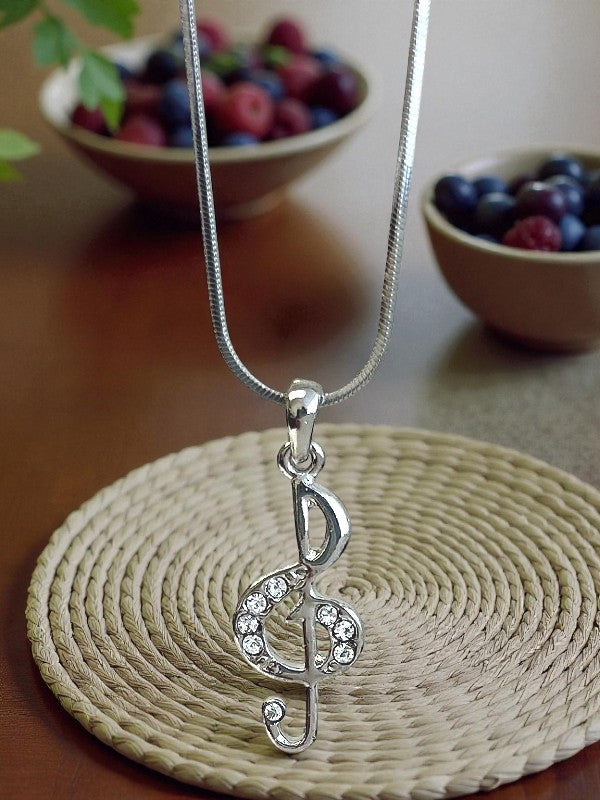 Music Necklace Treble Clef White Gold Plated Crystal Rhinestone Music Lover Necklace