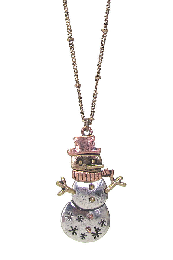 Snowman Necklace Winter Theme Snowman Pendant Pink Silver Gold Tone Snowman