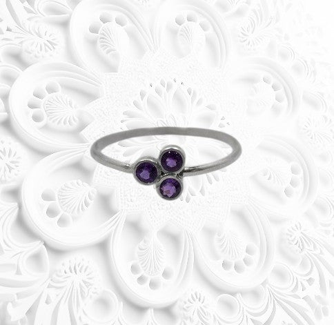 Amethyst Cluster Sterling Silver Ring Three Stone Cluster Silver Ring