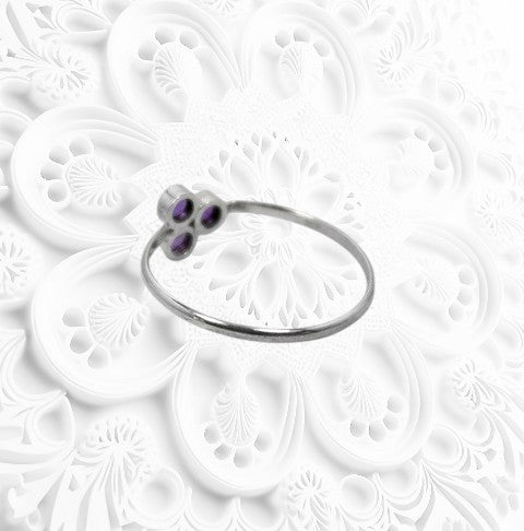 Amethyst Cluster Sterling Silver Ring Three Stone Cluster Silver Ring