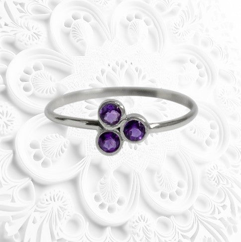 Amethyst Cluster Sterling Silver Ring Three Stone Cluster Silver Ring