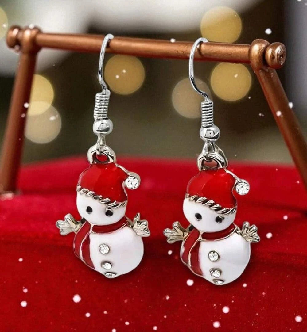 Festive Snowman Earrings Christmas Holiday Winter Hook Dangle Snowman Earrings