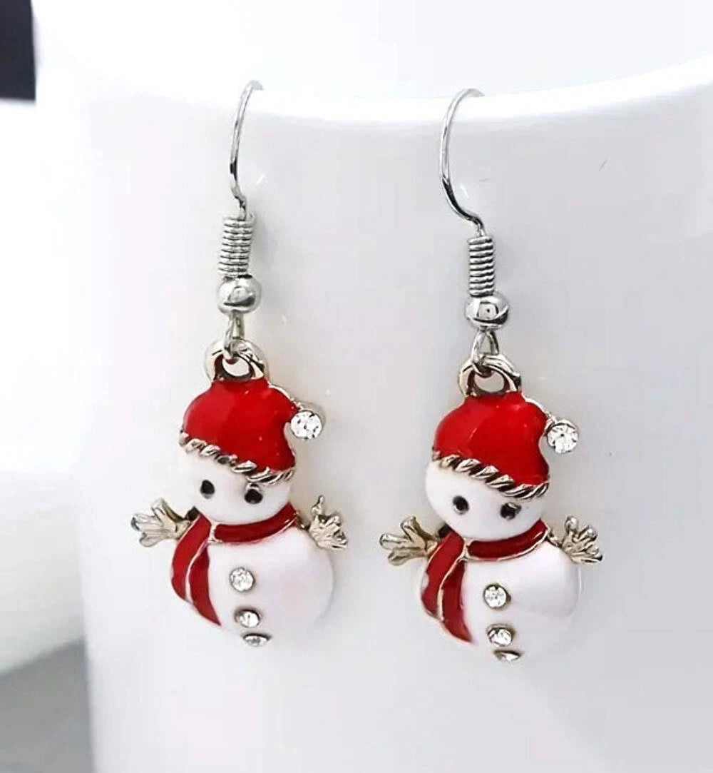 Festive Snowman Earrings Christmas Holiday Winter Hook Dangle Snowman Earrings