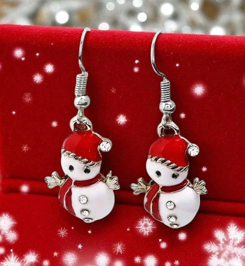 Festive Snowman Earrings Christmas Holiday Winter Hook Dangle Snowman Earrings