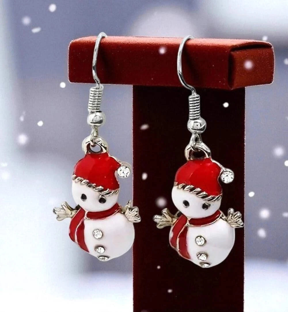 Festive Snowman Earrings Christmas Holiday Winter Hook Dangle Snowman Earrings